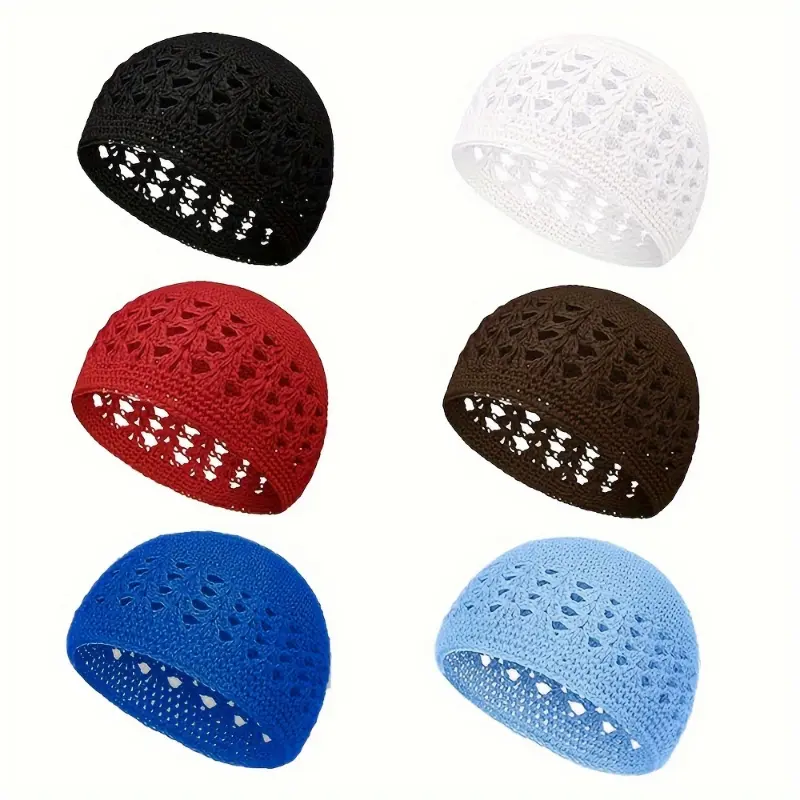 6-Pack Kufi Hats for Men & Women, Solid Color Preppy Style Crocheted Knit Beanie, Lightweight & Soft for Winter Wear, Beanie Hat, Preppy Look, Unisex Size, Light Knit Hats