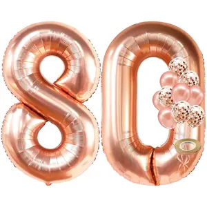 40-Inch Giant Rose Gold 80th Birthday Balloon Set Pack of 12 for Women's Anniversary Decor