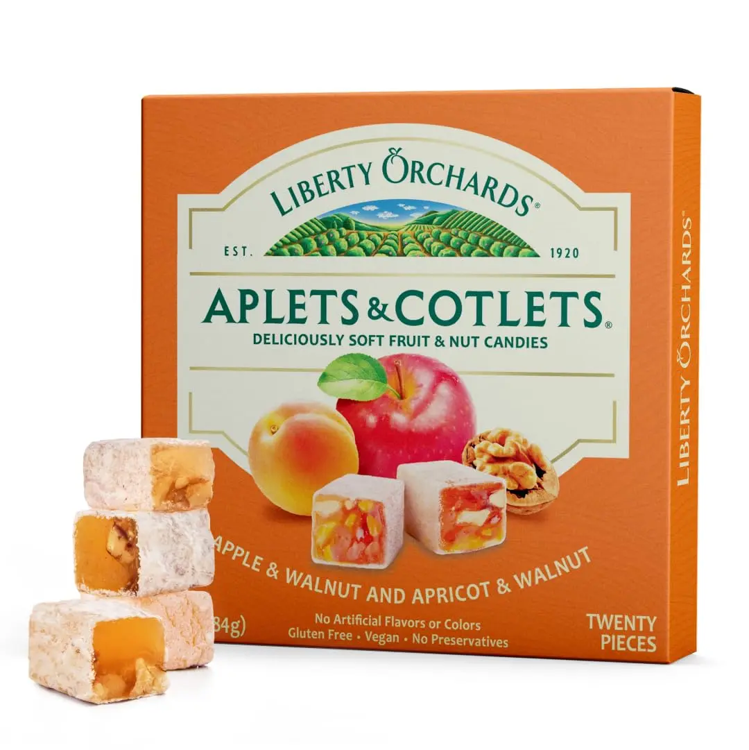 Original Aplets & Cotlets Sweet Fruit Lokum - 10 Oz Gluten-Free Gourmet Chewy Candy, Vegan Turkish Delight with Apricot & Walnut, Gift Boxed Snack
