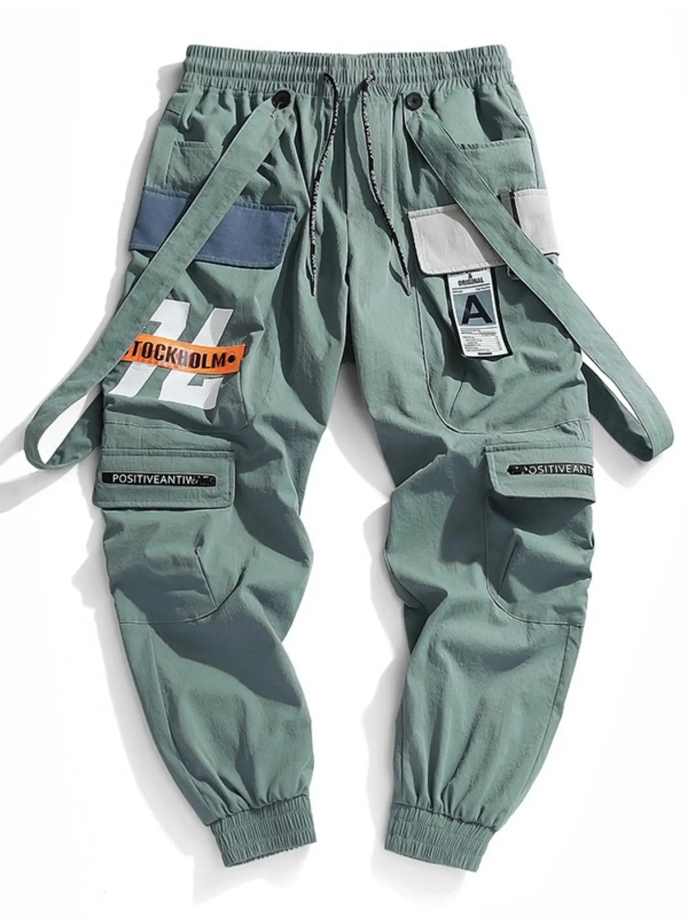 Men's Letter Print Patched Drawstring Waist Cargo Pants, Casual Loose Multi-pocket Belt Decor Convertible Trousers for Daily Wear, Fashion Men's Botto