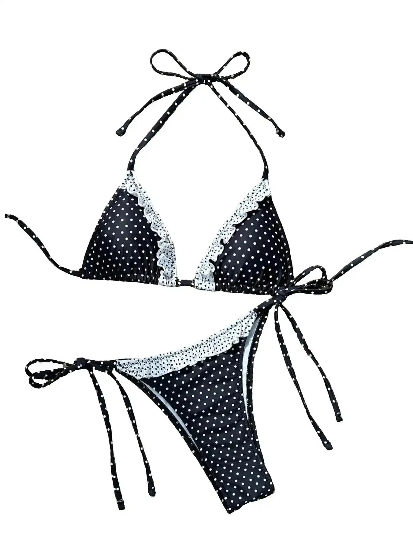 Two-Piece Set Women's Polka Dot Print Bikini Set, Polka Dot Swimwear, Casual Tie Back Swim Bra & Side Swim Panty, Ladies Swimsuit for Beach Holiday Vacation, Tie Back Bikinis, Beach Day, Quick Dry, Travel Ready