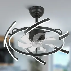 24.4" DIY Shape Modern Style Bladeless Reversible Ceiling Fan with Remote Control Downrod, DC Motor 6 Speeds Low Noise Fan with Light