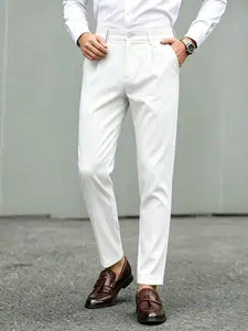 Men's Blazer Suit Pants, Light Business Casual Style, Slim-Fitting, Natural Waist, Button Loop Details, All Seasons Long Pants