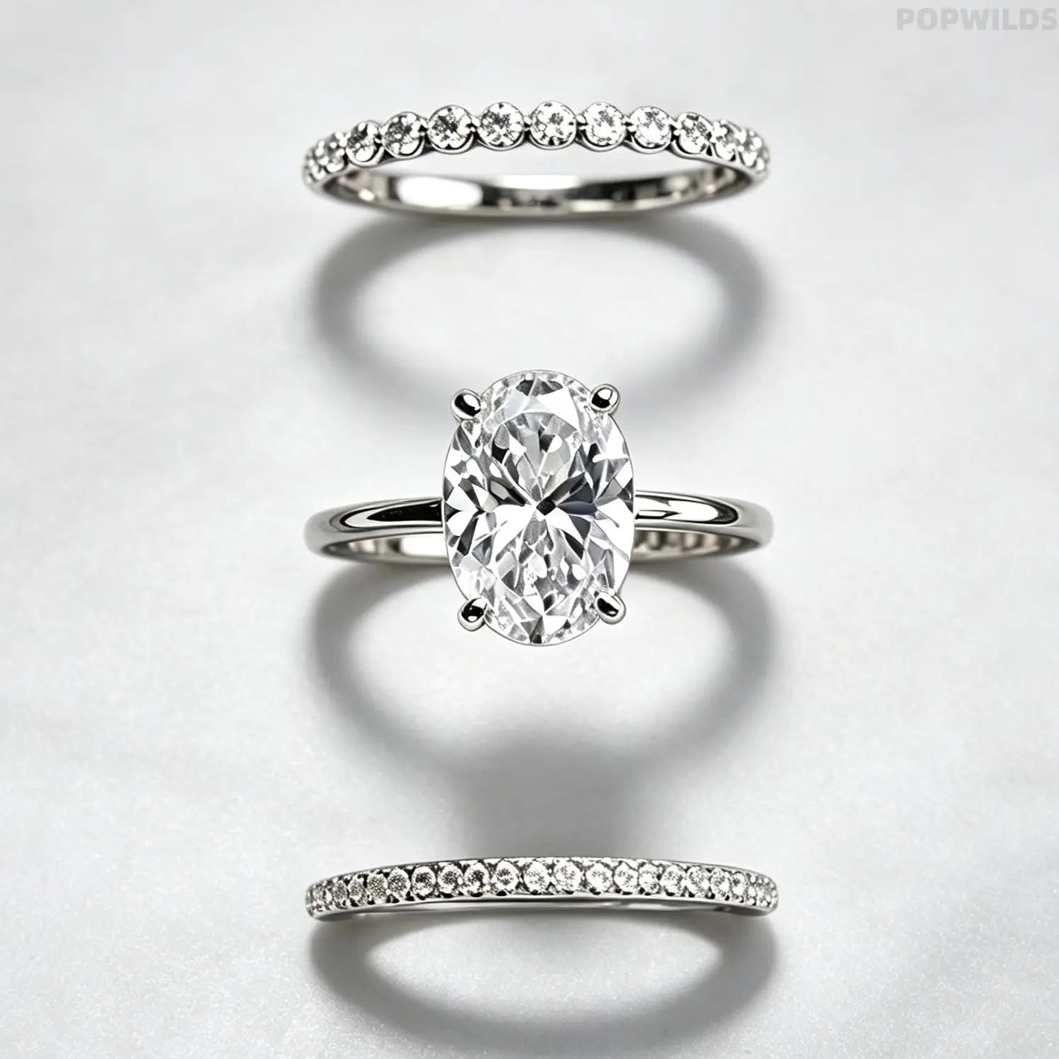 Women's Light Luxury 3-Pcs Stackable Zircon Ring Set, Versatile Exquisite Diamond-Look Sparkling Costume Jewelry