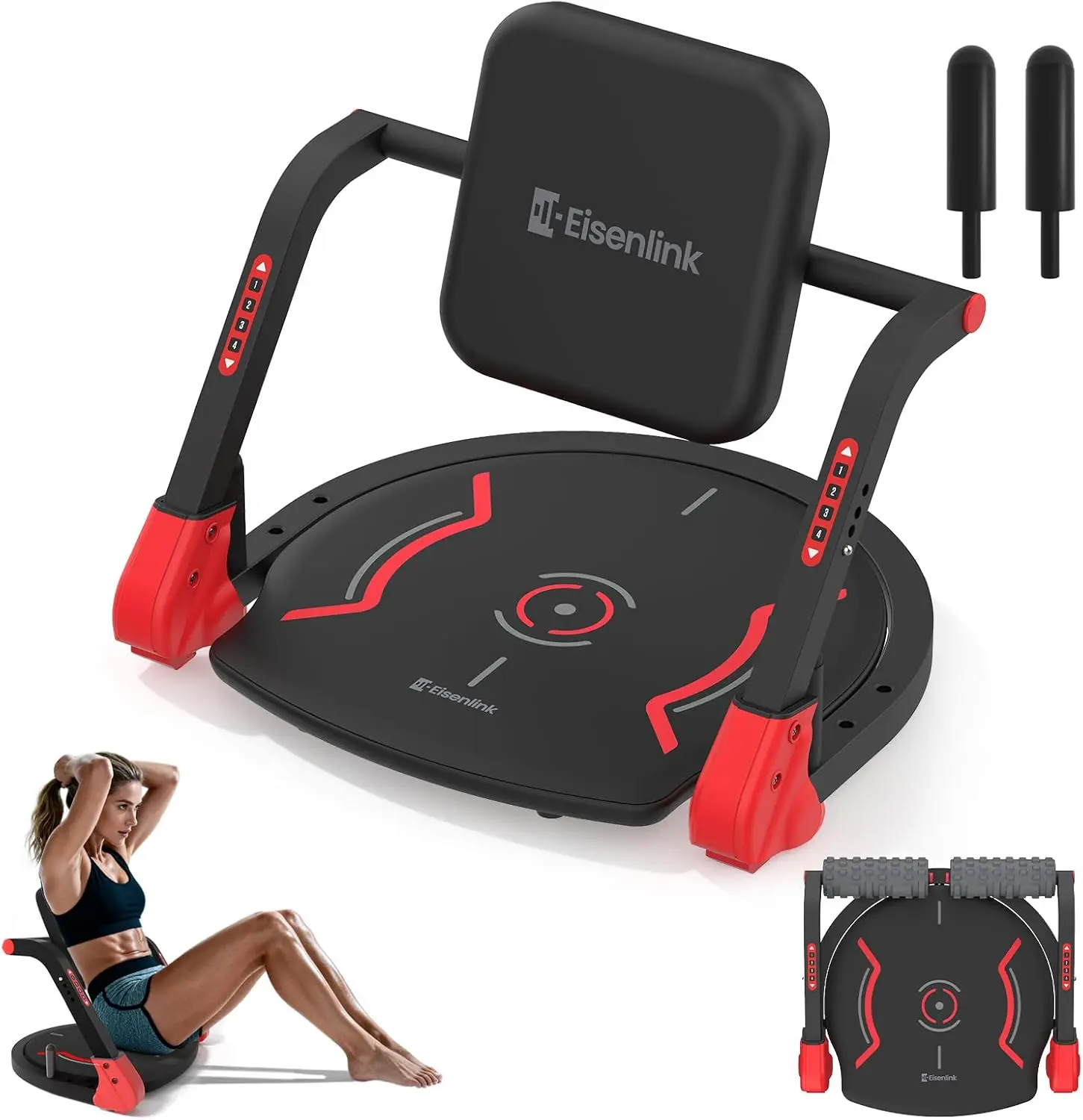 Eisenlink Sit Up Machine, Upgraded Ab Machine with Flat Backrest, Sit Up Exercise Equipment for Home Gym, Core Workout Ab Trainer with 4-Level Resistance, Massage Roller & Reinforced Steel Frame Holds 330LBS Max for Men & Women