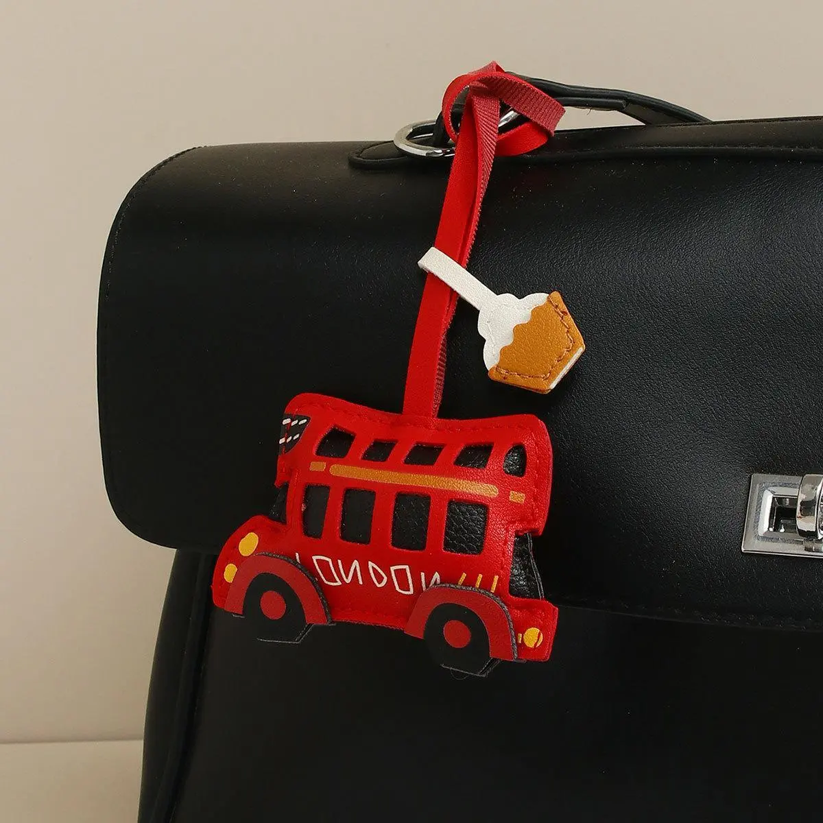 Vintage Hand Stitched Red London Bus Leather Key Fob Mini Coffee Cup Bag Hanging Accessory Travel Souvenir Gift