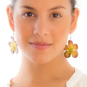 Purple Green Vanda real orchid earrings