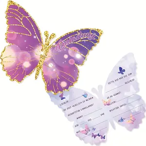 12 Birthday Invitations for Kids Party, Butterfly Design Cards, Perfect for Boys & Girls, Size 12x10cm, Ideal for Children Birthdays