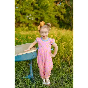First Day Pink Knit Pencil Print Romper for Baby Girls