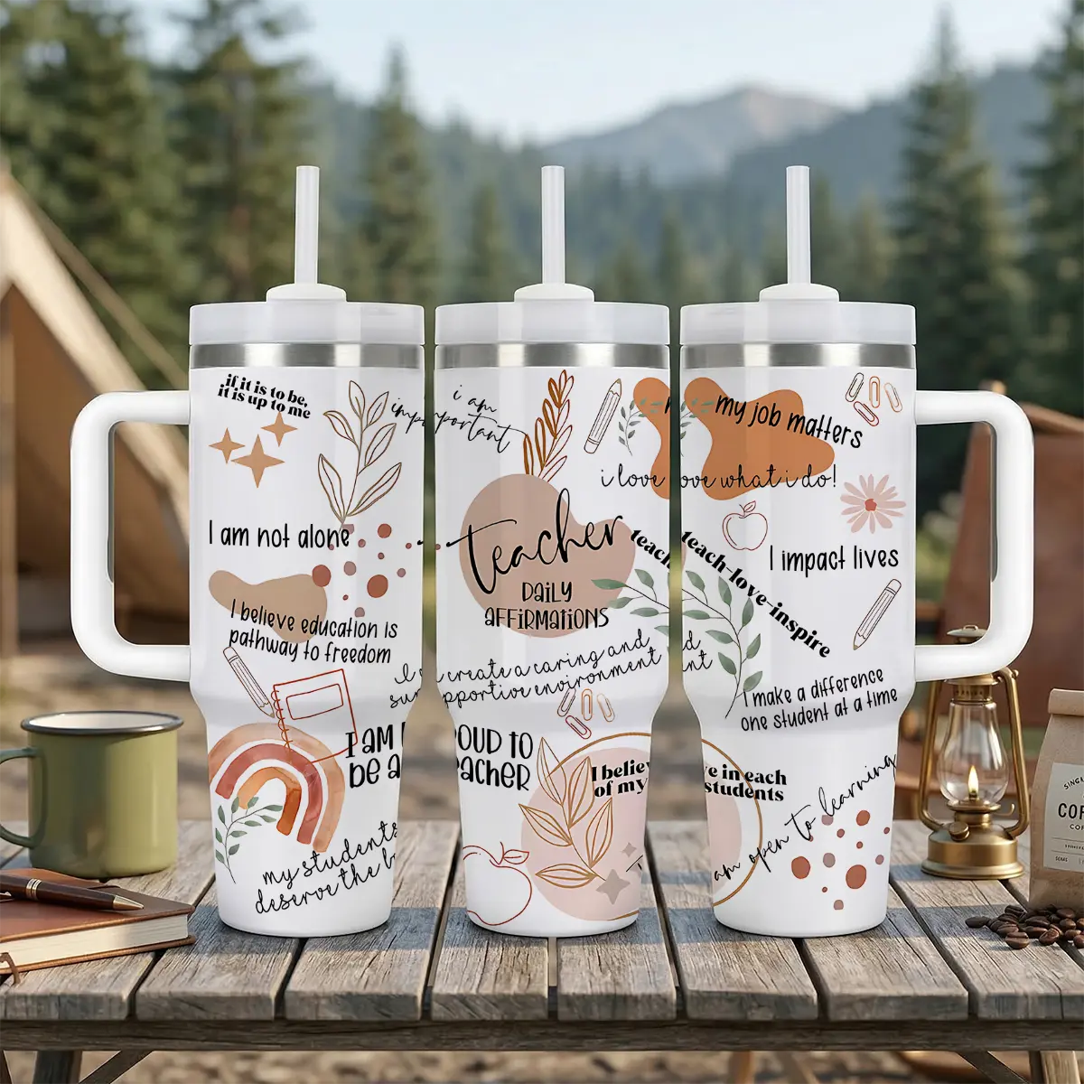 Teacher Tumbler with Straw - Daily Affirmations & Boho Floral Design, Double Wall Stainless Steel Vacuum Insulated Cup, Unique Gift for Appreciation Teachers