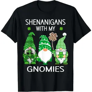 St Patricks Day Lucky Shamrock Leopard Gnomes Irish Women T-Shirt