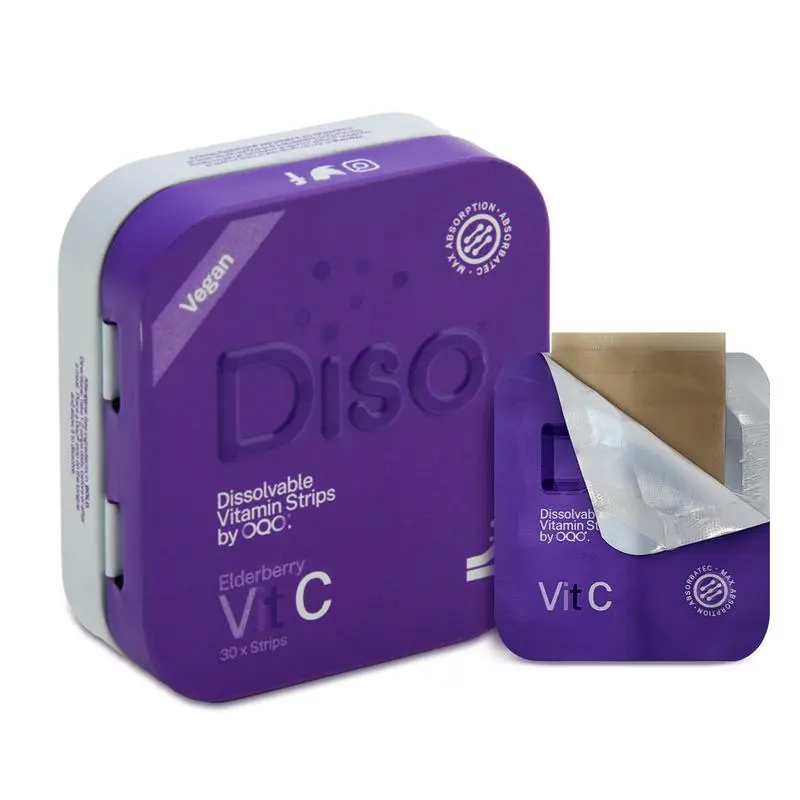 Diso Vitamin C - Elderberry Flavour - Tin of 30 Oral Dissolvable Strips, Boost Immune System, Vegan, Sugar Free, Maximum Absorption, Gluten Free Edible Supplement Healthcare Fitness