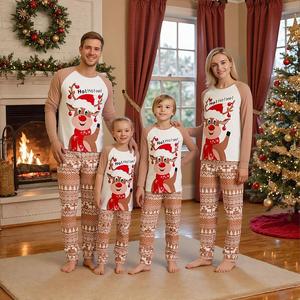 Parlsdy Family Christmas Pajamas Matching Sets for Women Men and Kids Long Sleeve Crew Neck Cartoon Holiday PJs Cozy Celebrations Red White Reindeer Design Suits Soft and Stretchy13036-Z1