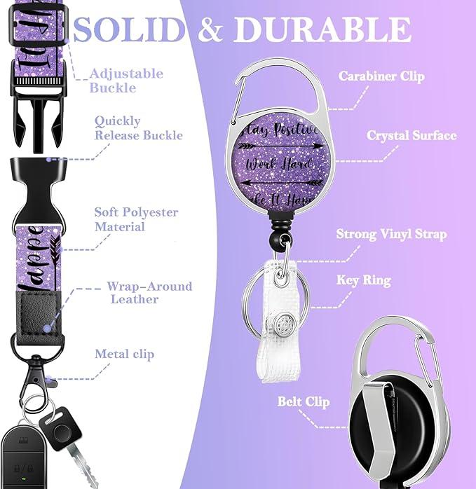 ID Badge Holder with Adjustable Lanyard, Retractable Badge Reels with Belt Clip, Vertical ID Card Protector for Women Nurse Doctor Teacher Student(Positive Quote)