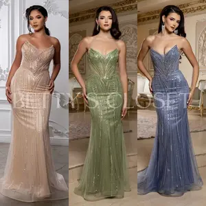 Emilia  Deep V-Neck Beaded Ornate Long Gown
