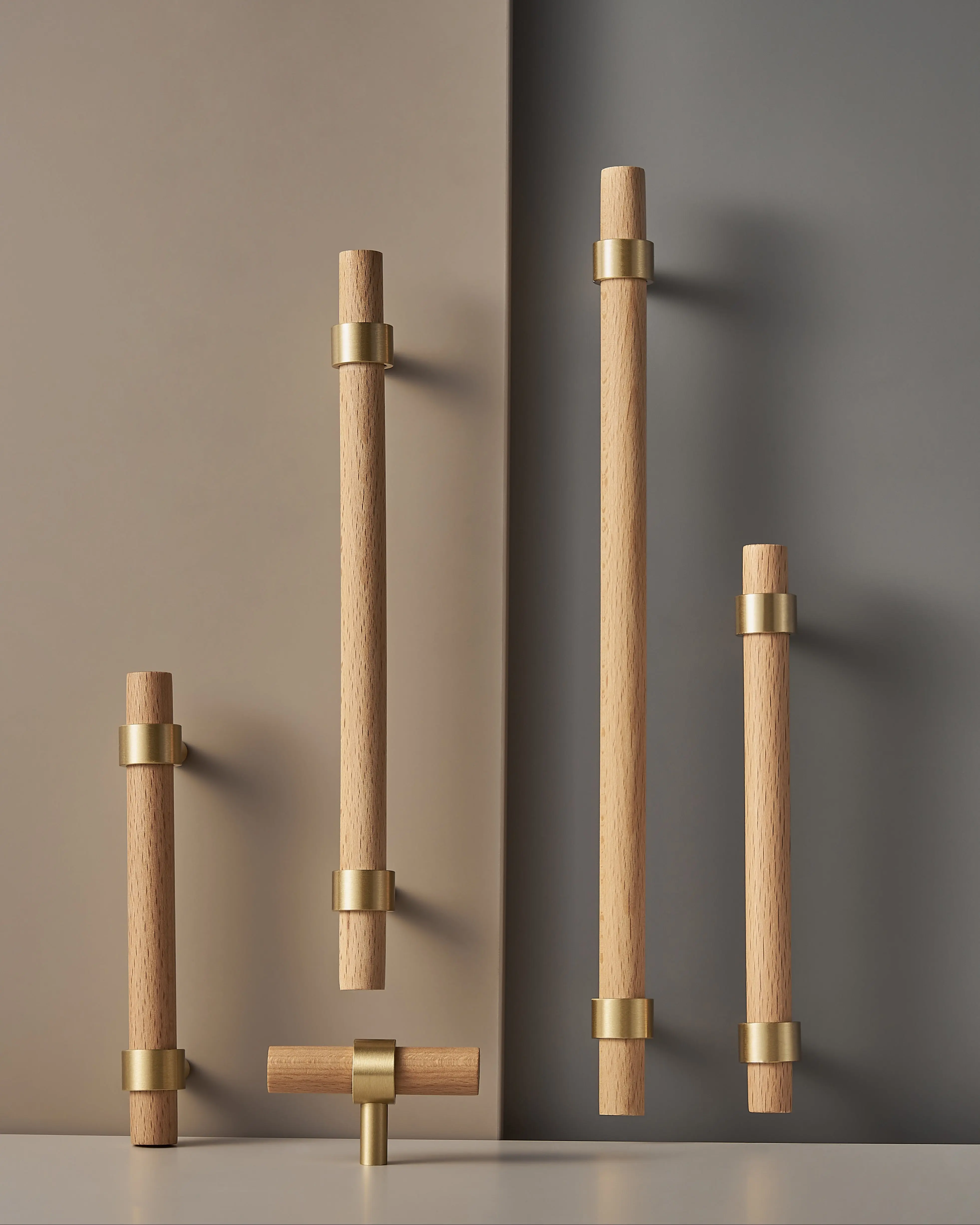 CATSKILL BRASS & BEECH WOOD CABINET PULL