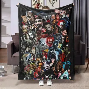 Comfortable Flannel Blanket, Multi-Character Theme Design, Digital Print, Perfect for Living Room and Camping, Ideal Gift, Figure Print Blanket