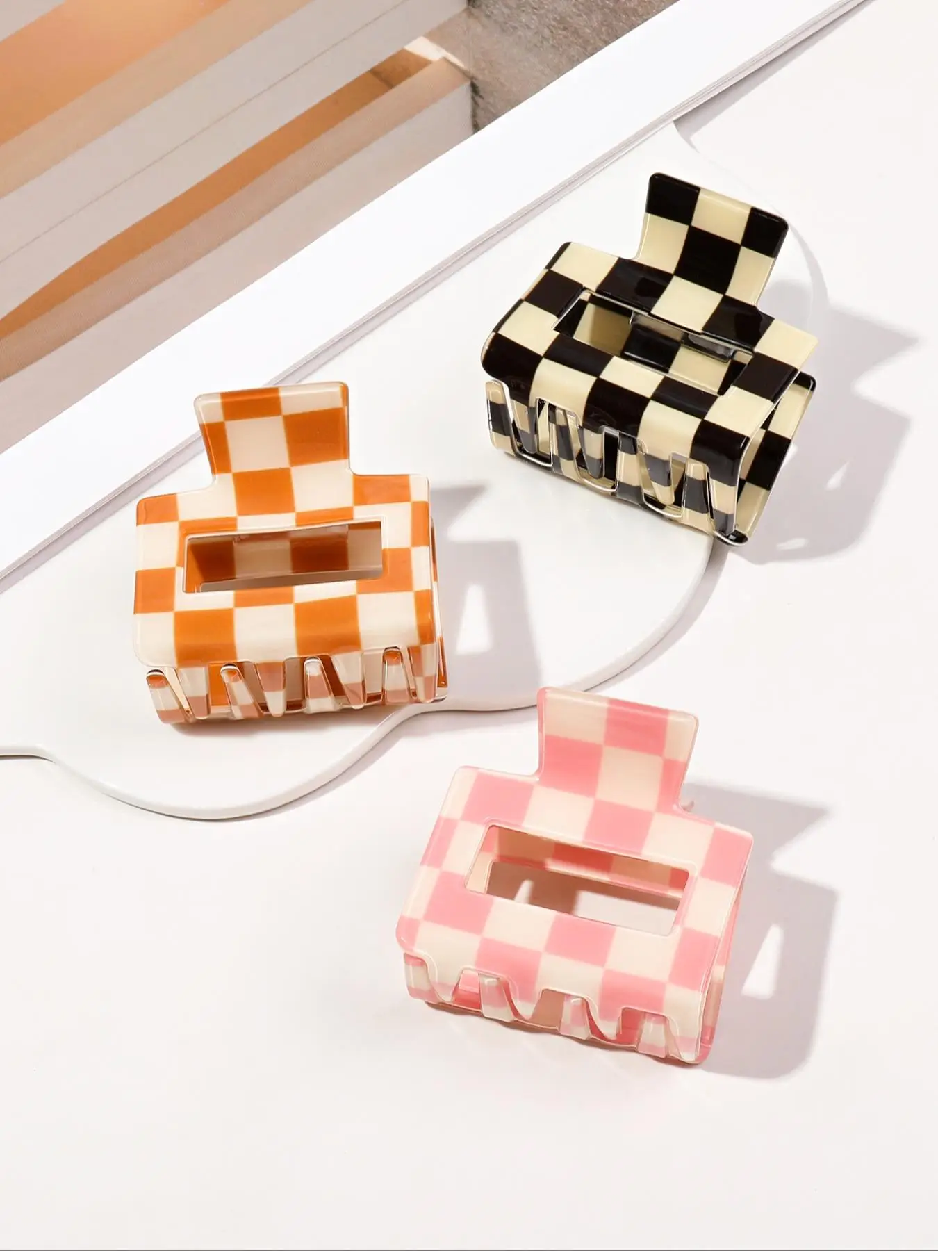 Checkerboard Pattern Mini Hair Claw, Fashionable Hair Accessories for Women & Girls, Casual Versatile Hair Accessories for Daily Wear, Flat Claw Clips