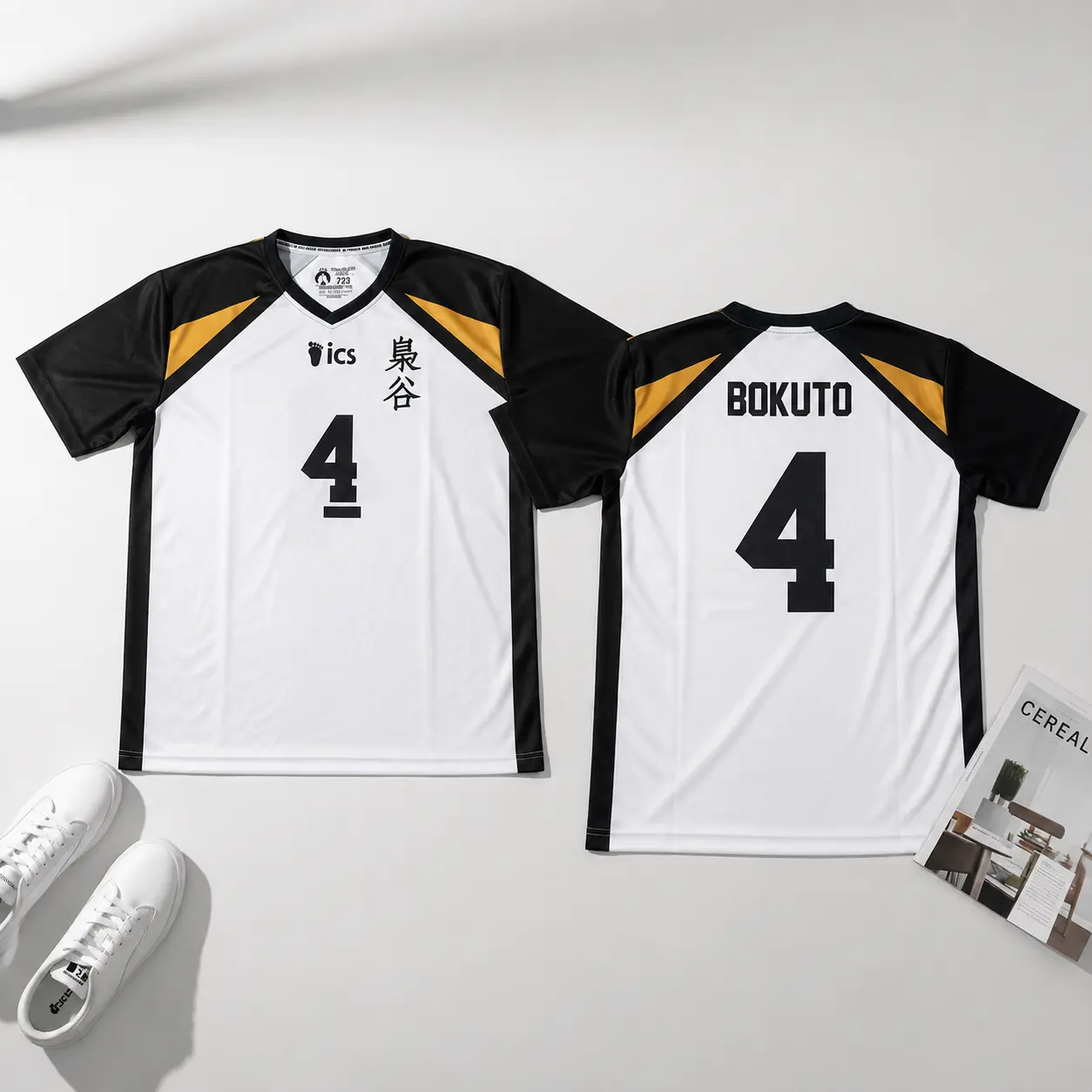 Bokuto Koutaro Fukurodani Academy Volleyball Jersey No. 4 Cosplay Shirt. Premium Breathable Polyester Athletic Tee for Haikyuu Anime Fans Gym Workout Sportswear.