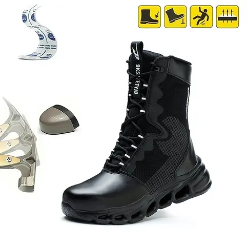 Men's Premium Waterproof High-Cut Steel-Toe Guard Protective Work Shoes - Cloth, Cushioned, Smash-Resistant, Breathable, Antimicrobial, Construction-Grade Work & Safety Footwear for Heavy-Duty All-Season Industrial Use