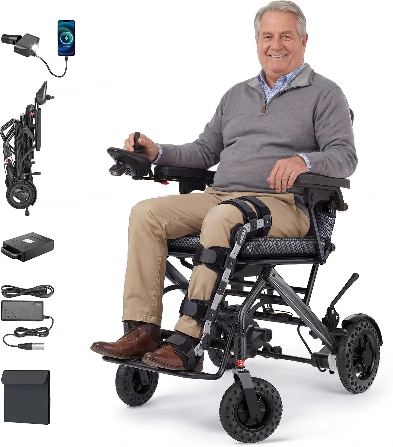 35.7lbs Lightweight Electric Wheelchair, Foldable Electric Wheelchair for Adults, Seniors, 360W Dual Motor Power Wheelchair 20 Miles for Travel, Park Hospital, 220 lbs Capacity-12Ah 18.5" Seat
