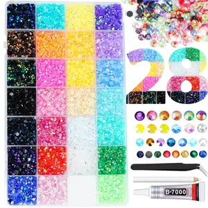 22000PCS Resin Rhinestones for Crafting, 28 Multicolor Mixed 3mm 4mm 5mm Non-Hotfix Stones, Bulk Colorful Jelly AB Bedazzling Gems with B7000 Glue for DIY Art Crafts