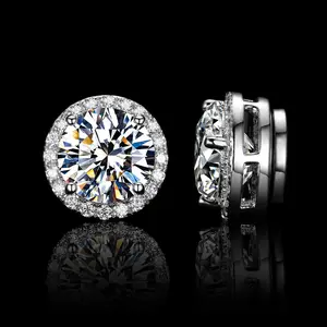 Round Magnetic Stud Earrings for Men Women, No Piercing Needed, Iced Out CZ Diamond Stud Earrings, Silver Tone/ Gold Plated Magnetic Earrings, Non Pierced Hip Hop Studs Gift