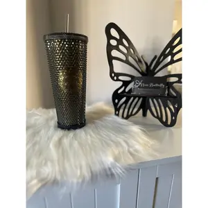 STARBUCKS GOLD GLITTER China Edition Black Studded Tumbler Authentic Rare