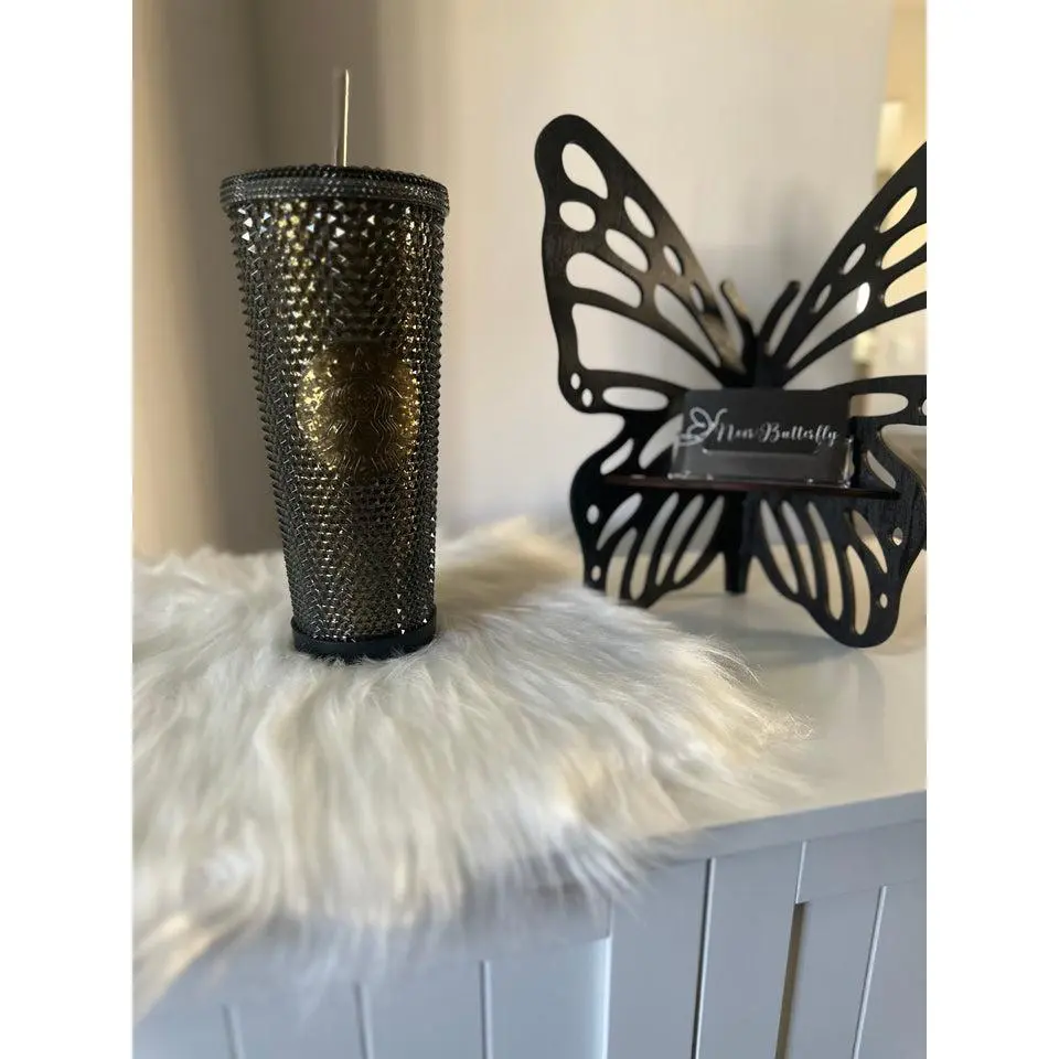 STARBUCKS GOLD GLITTER China Edition Black Studded Tumbler Authentic Rare