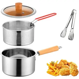 2.5L Small Capacity Stainless Steel Deep Fryer Pot With Lid & Fry Basket For 1-2 Persons, Stove Top Cooking Pot For Frying Chicken Wings Seafood