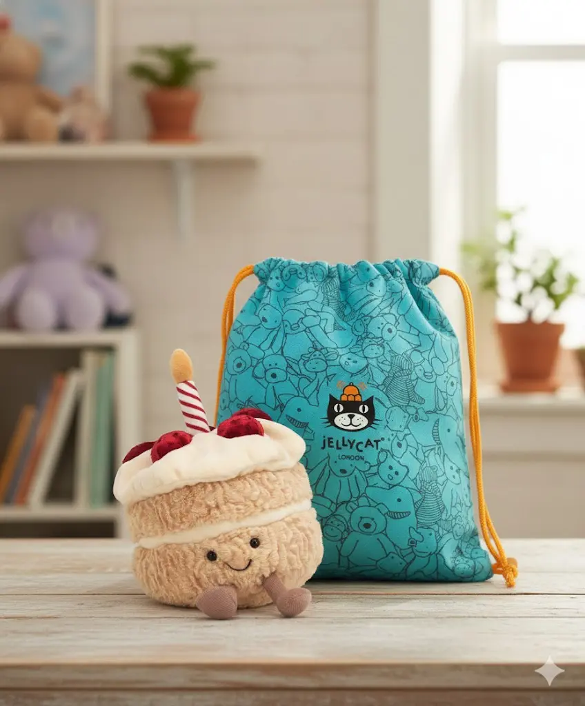 Jellycat Amuseables Birthday Cake Plush, Soft Stuffed Cake Toy with Candle, Cute Birthday Gift for Kids & Adults, Party Decor Collectible