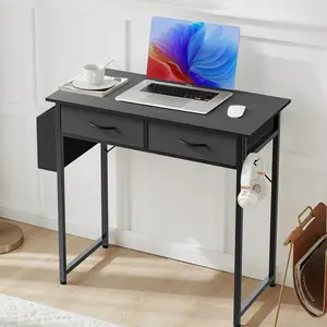 edx Small Desk with Fabric Drawers & Storage Bag Iron Hook, Home Office Computer Desk,White Vanity Desk with Storage for Home, Bedroom, 32 Inc