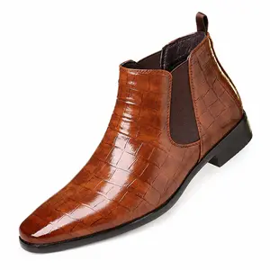XINMAO Men's Crocodile Chelsea Ankle Boots - Elegant PU Material Slip-On Design Non-Slip Sole for Business & Casual Settings Stylish Footwear
