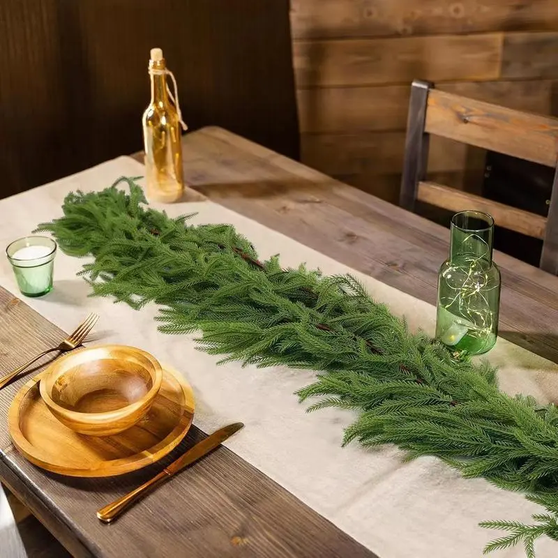 Christmas Artificial Norfolk Pine Garlands, Real Touch Winter Pine Garland, Green Artificial Greenery Garland for Table, Mantle, Wall, Indoor, Outdoor Christmas Decorations,Christmas top-selling product Christmas gift