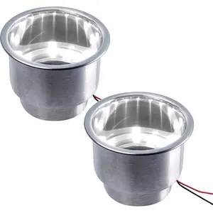 2 Pack Led Cup Holders for Boat,Stainless Steel Cup Holder with White LED Built-in Insert for Marine Boat, Yacht, Camper, , RV, Seating