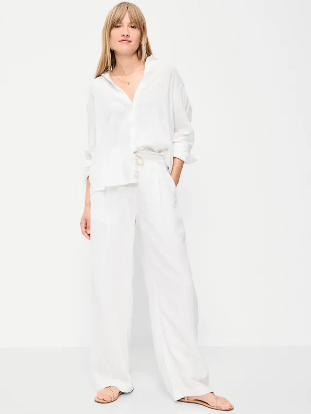 Old Navy Women's High-Waisted Crinkle Gauze Barrel Ankle Pants