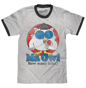 Mr. Owl How Many Licks? Ringer T-Shirt - Gray and Black