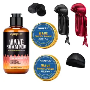 360 Wave Shampoo with Glycerin Set with Comb & Cap, Deep Cleansing & Nourishing Hair Care Kit, Includes Styling Wax for Defined Waves