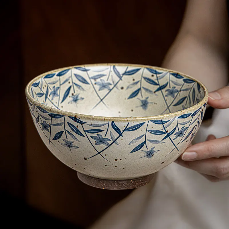 Handmade Coarse Ceramic Bowl, 6-Inch Retro Artistic Home Soup Noodle Bowl, Microwave Safe, Dishwasher Safe, 1 Piece