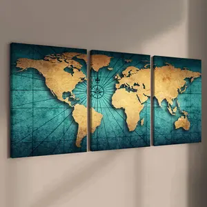 3 Counts Wooden Framed Canvas, Vintage World Map Art, Exquisite Poster, Perfect Living Room Decoration, Modern Art, Fashion Family Poster, Wall Art Decoration, Waterproof Art