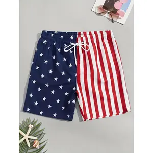 Men's American Flag Graphic Beach Shorts, Casual Breathable Drawstring Swimwear For Summer Beach Pool Swimming Surfing Swimsuit Style Swimsuit Tie Bathing