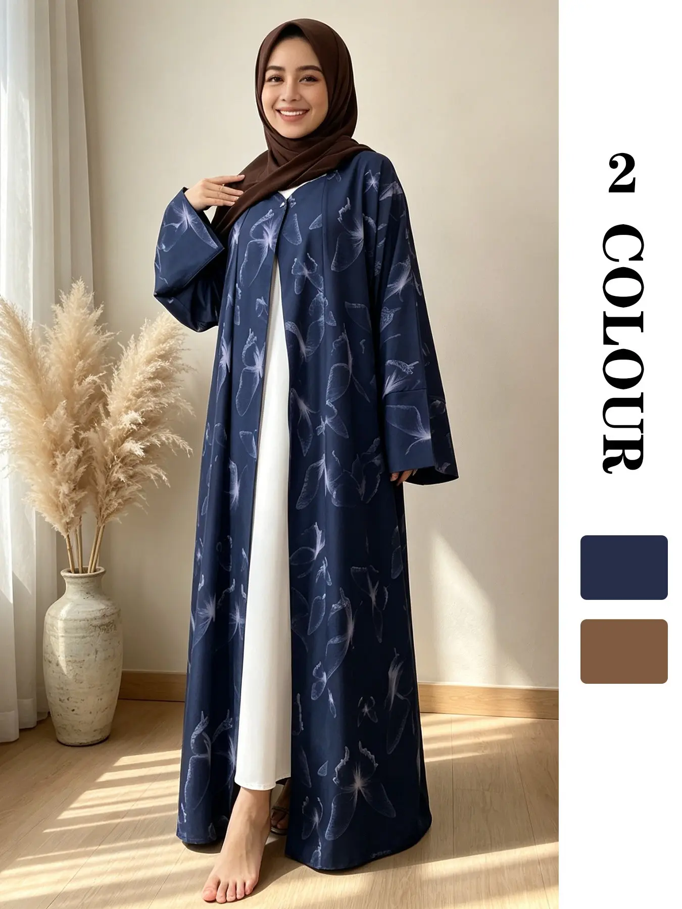 Artistic Gradient Print Abaya, Muslim Clothing, Elegant Islamic Clothing, Polyester Fabric, Loose Fit, Wide Sleeves, 2 Colors, 5 Sizes, Elegant Style, Perfect for Any Occasion
