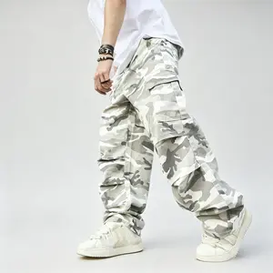 Men Stylish Camouflage Multiple pockets Cargo Jeans Trousers Male Streetwear Loose Casual Carpenter Straight Denim Pants DFYD