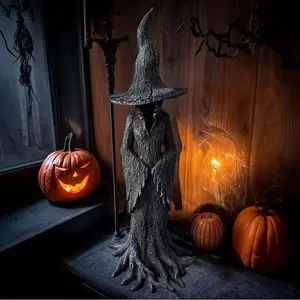 Gothic Halloween Witch Statue, Vintage Magician Decoration, Dark Fantasy Collectible Figurine, Resin Sculpture for Home Decor(Black,19.7in)