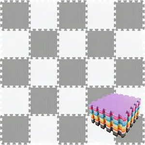 EVA Rubber 18 Tiles Interlocking Puzzle Foam Floor Mats - Baby Play Mat for Playing Exercise Mat for Home Workout White Gray