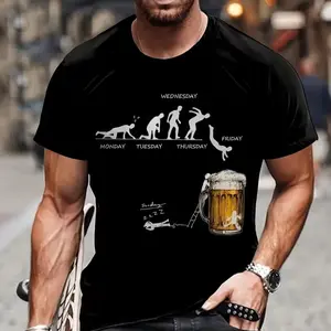 Men's 100% Cotton Beer Print Graphic T-Shirt, Outdoor & Sports Casual Tee, Ideal Gift for Friends, Brothers & Family