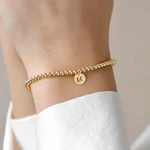 Gold Initial Bracelet for Women - Dainty Gold Plated Letter A-Z Charm Disc Bracelet for Women Trendy, Womens Gold Jewelry Beaded Bracelet Gifts