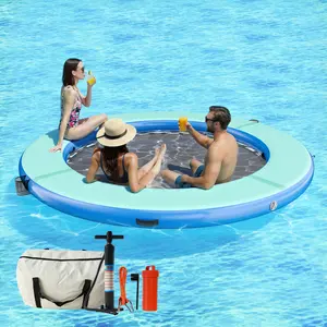 [Summervibes] AMERLIFE 8FT/10FT/12FT Hexagon/Circle/Triangle Inflatable Water Hammock for Adults, Floating Raft Dock Platform with Mesh, Heavy Duty Water Float Dock for Lake, Beach, Summer Party