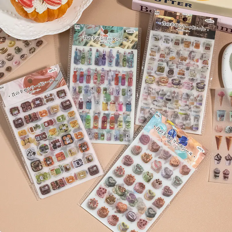 pet Sticker Old Happiness Series Instagram Daily Life Beverage and Food Theme DIY Decorative Stickers 6 pieces, Diy Art Stickers, Sticker Sheets