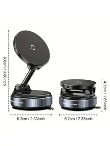 Wireless Charger Magnetic Phone Stand, 360° Rotating Vacuum Base, Portable Car Suction Cup Holder, Car Cellphone Mount, Compatible with iPhone & All Smartphones